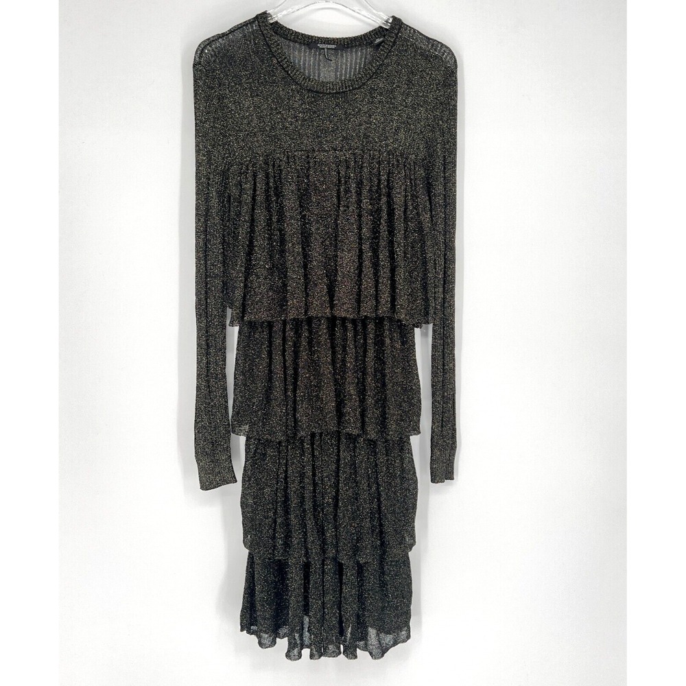 Scotch Soda Dress Womens L Tiered Ruffle Metallic Gold‎ Black Holiday Party Boho